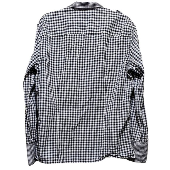 For All Mankind Men's Gingham Checkered Long Sleeve Shirt L Black & White - Picture 2 of 11